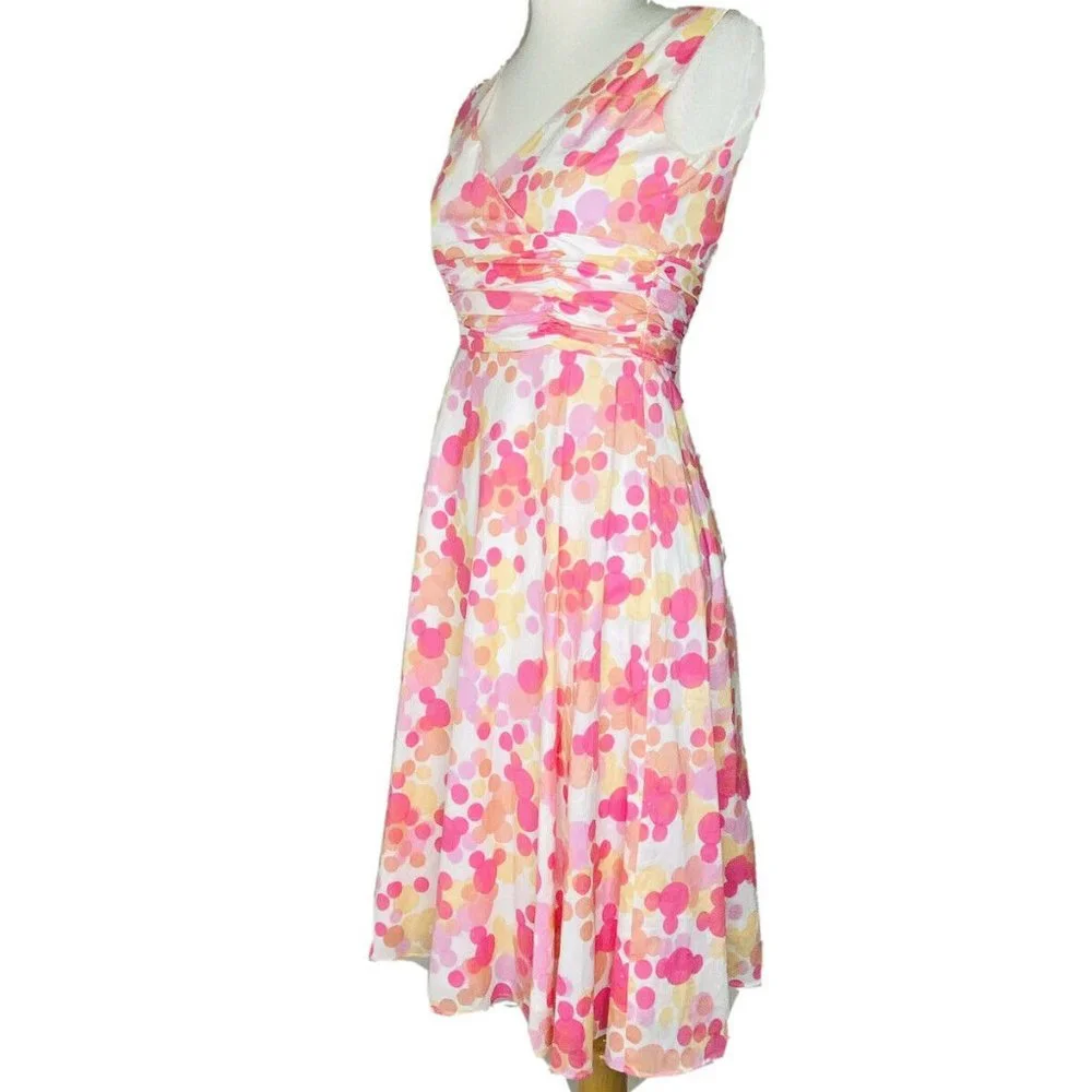 NEW Maggy London Dress Size 2 Pink Sleeveless Polka Dot A-Line Lined V neck - Picture 5 of 8